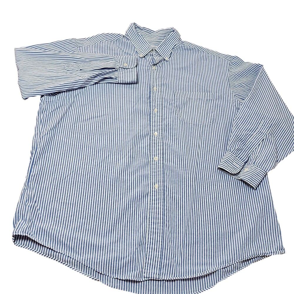Brooks Brothers Shirt Mens 17.5 33 Blue Stripe Makers Cotton Long Sleeve USA